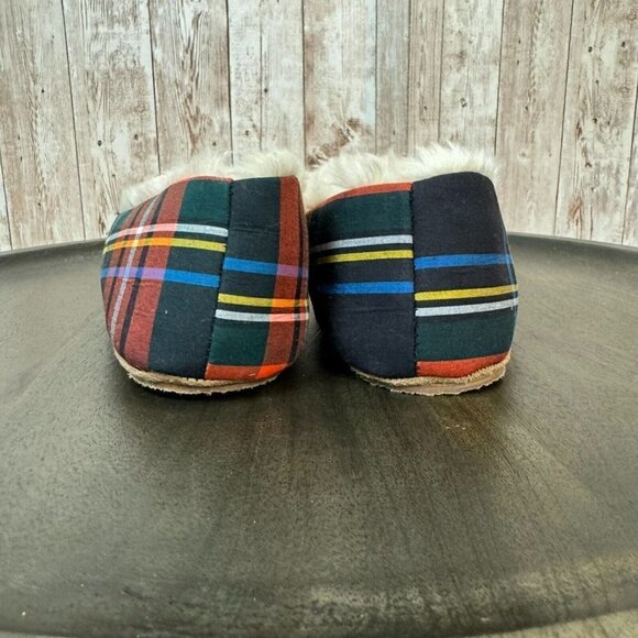 J. Crew Women Tartan Plaid Dalmatian Slippers Faux Shearling Loafer Slipper Sz 6 - Picture 7 of 14